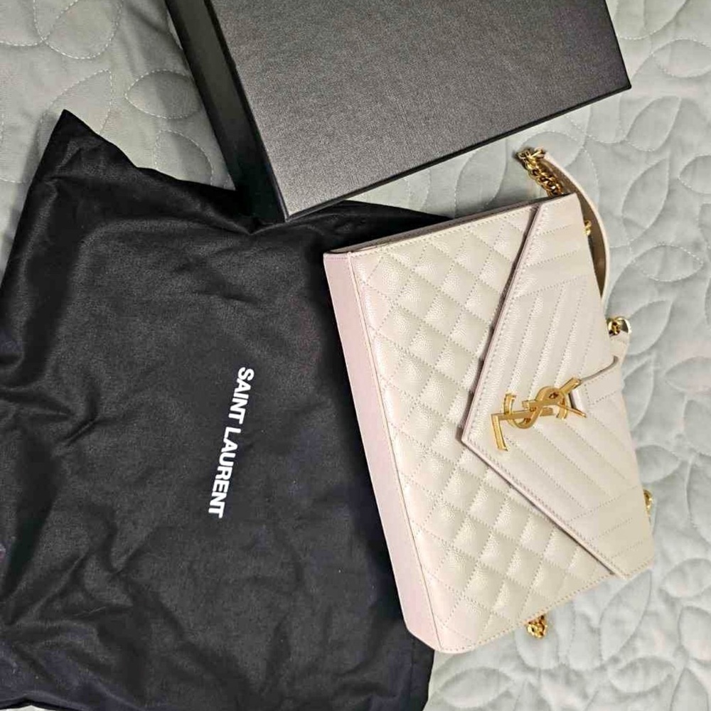New YSL Medium Envelope Cream Crossbody purse or Shoulder Purse authentic